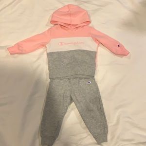 Champion toddler girl size 2T pink white and gray sweatsuit jogger outfit